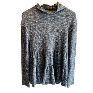 Anthropologie Eri + Ali Gray Sweater Blouse Small Mock Neck Ruffle Babydoll Fit